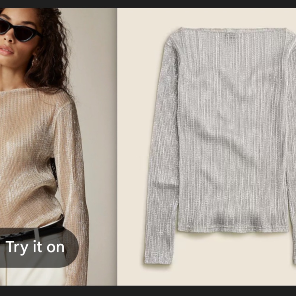 J. Crew Silver Metallic Long Sleeve Top